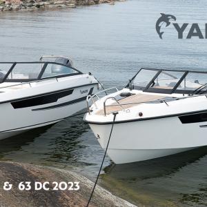Tarjousmallit Yamarin 63 Bow Rider ja Yamarin 63 Day Cruiser kiinnitettynä kalliorantaan